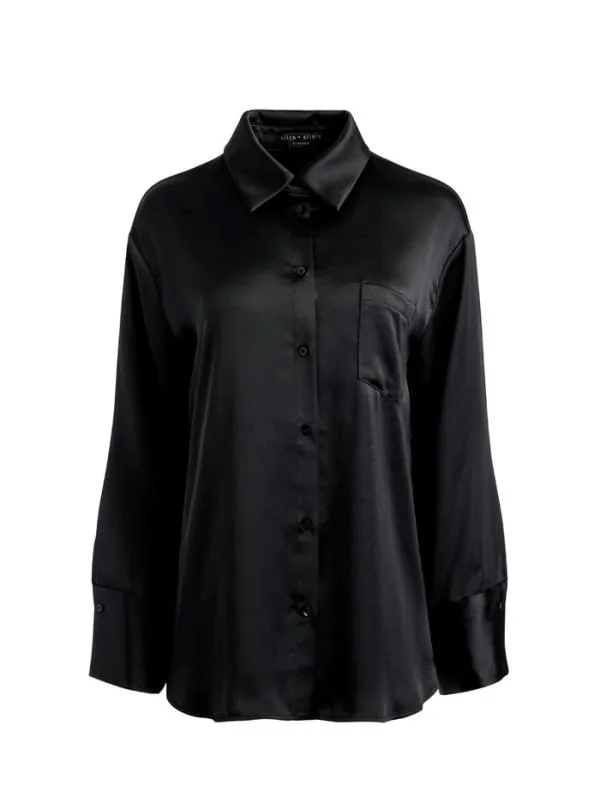 Tops Women Alice Olivia FINELY OVERSIZED BUTTON DOWN SHIRT Black