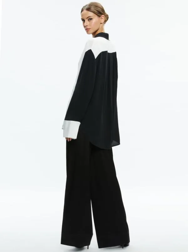 Tops Women Alice Olivia FINELY OVERSIZED BUTTON DOWN SHIRT Blackoff White