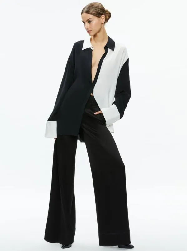 Tops Women Alice Olivia FINELY OVERSIZED BUTTON DOWN SHIRT Blackoff White