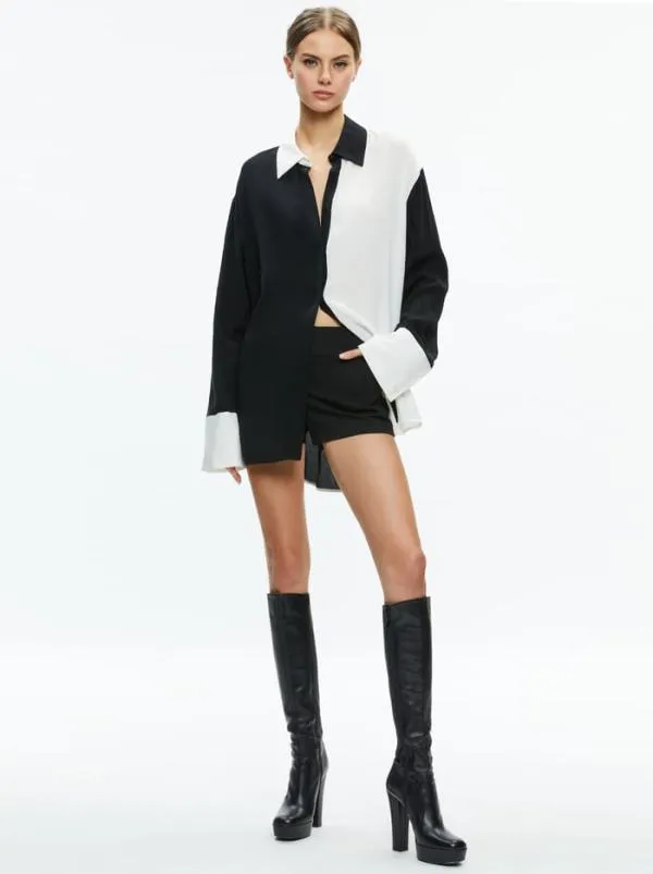 Tops Women Alice Olivia FINELY OVERSIZED BUTTON DOWN SHIRT Blackoff White