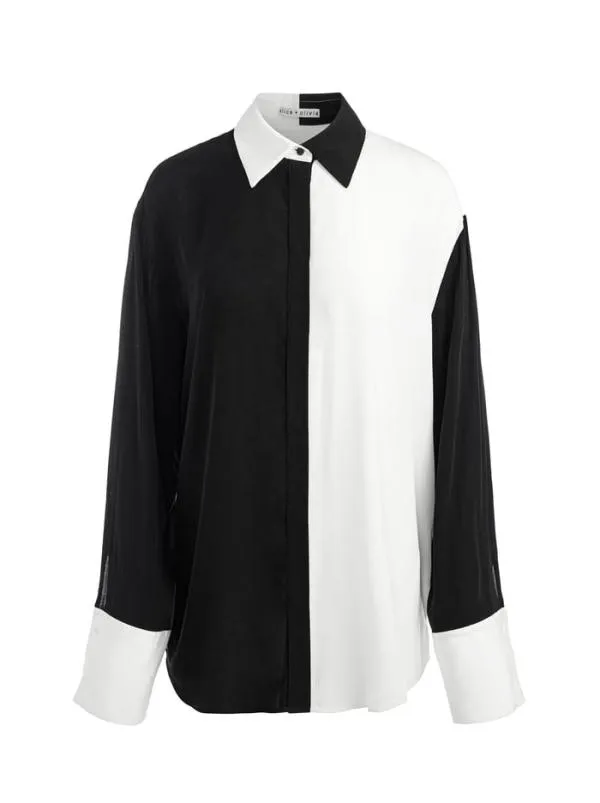 Tops Women Alice Olivia FINELY OVERSIZED BUTTON DOWN SHIRT Blackoff White