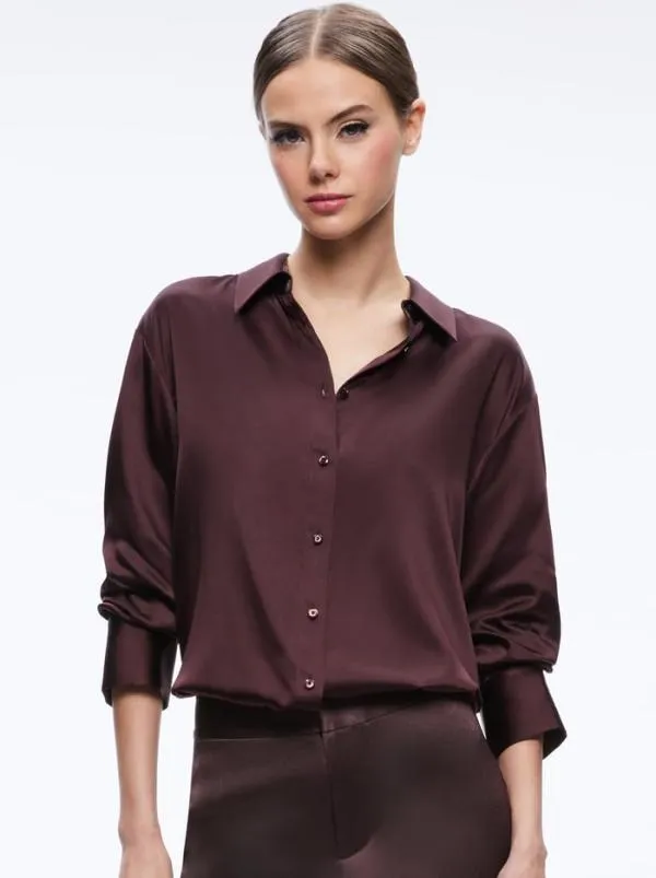 Tops Women Alice Olivia FINELY OVERSIZED BUTTON DOWN SHIRT Toffee