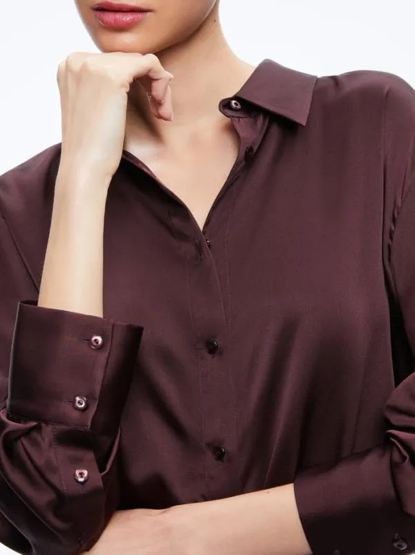 Tops Women Alice Olivia FINELY OVERSIZED BUTTON DOWN SHIRT Toffee
