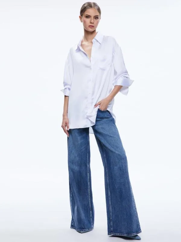 Tops Women Alice Olivia FINELY OVERSIZED BUTTON DOWN SHIRT White