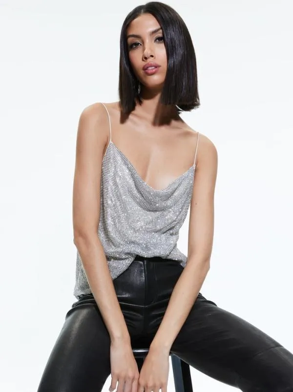 Tops Women Alice Olivia HARMON CRYSTAL CHAINMAIL SLIP TANK Silverchainmail