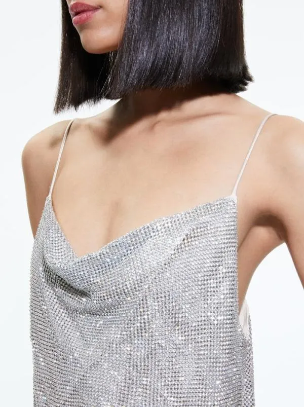 Tops Women Alice Olivia HARMON CRYSTAL CHAINMAIL SLIP TANK Silverchainmail