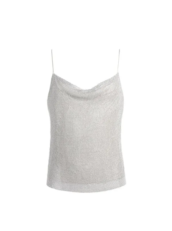 Tops Women Alice Olivia HARMON CRYSTAL CHAINMAIL SLIP TANK Silverchainmail