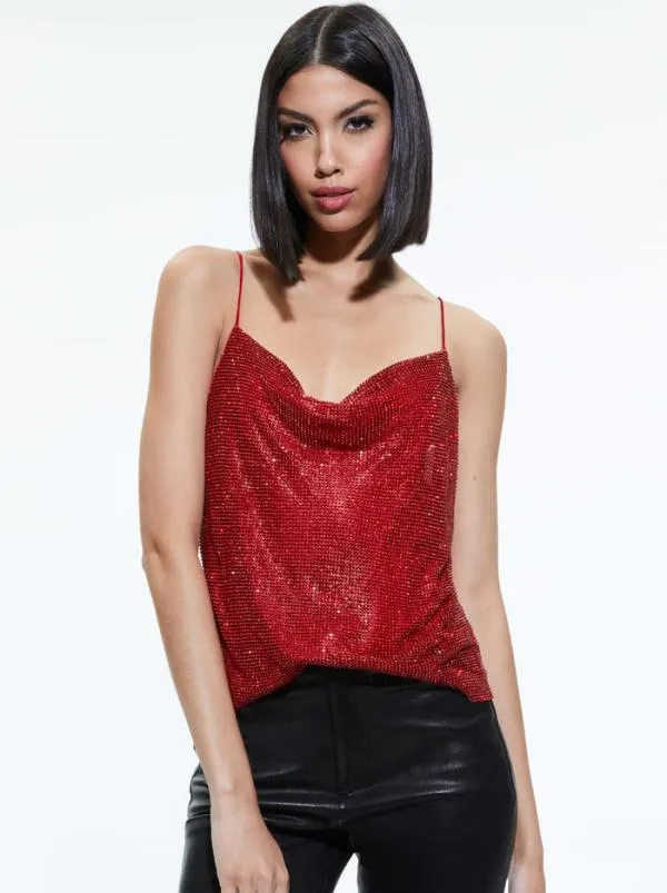 Tops Women Alice Olivia HARMON CRYSTAL CHAINMAIL TANK Perfect Rubychainmail
