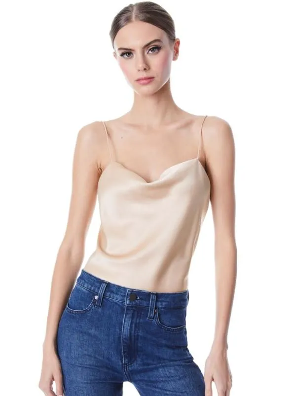 Tops Women Alice Olivia HARMON DRAPEY SLIP TANK Almond