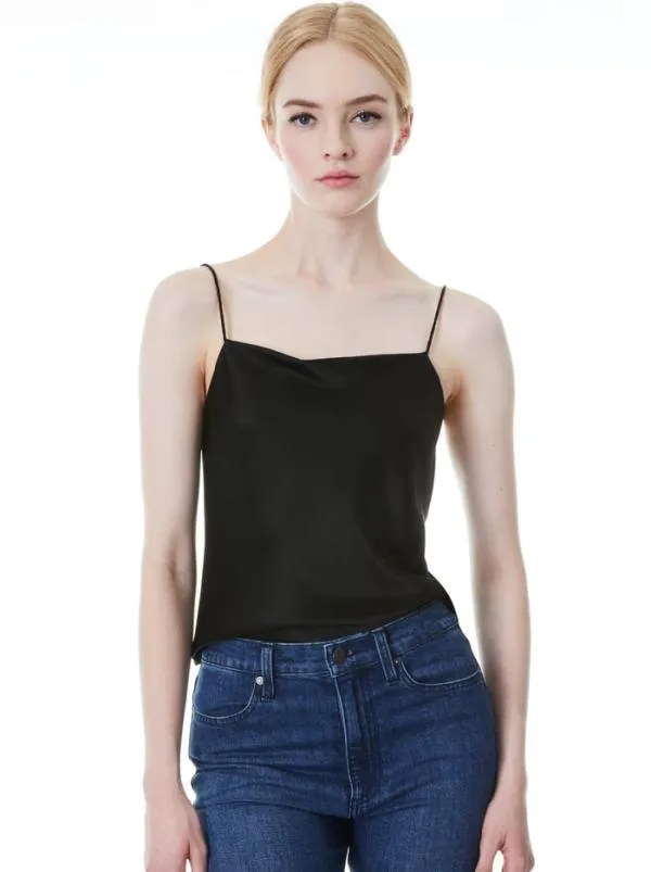 Tops Women Alice Olivia HARMON DRAPEY SLIP TANK Black