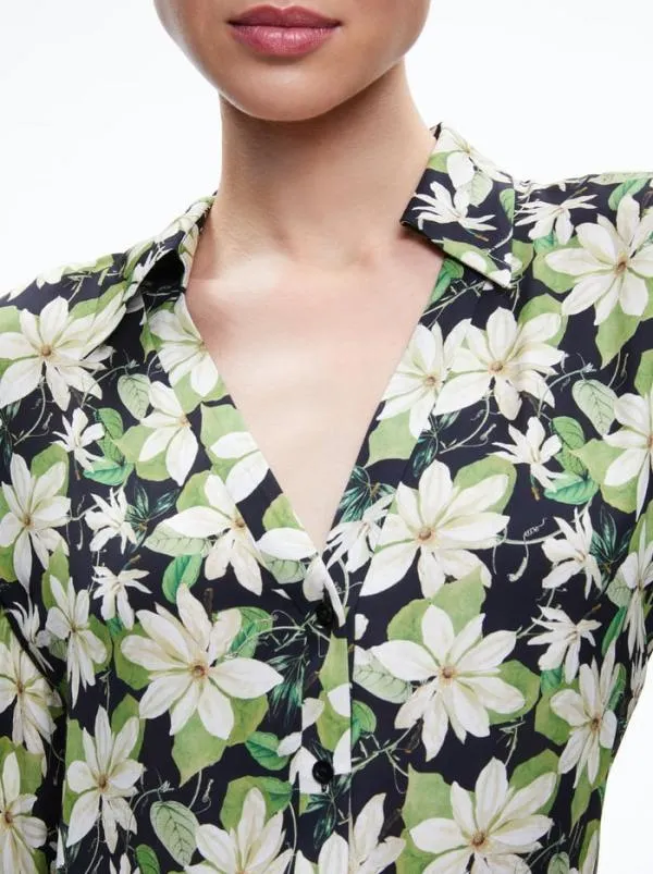 Tops Women Alice Olivia JULIUS COLLARED BLOUSE Moonlight Floral Large