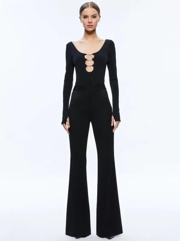Tops Women Alice Olivia KALENA SCOOP NECK CUTOUT BODYSUIT Black