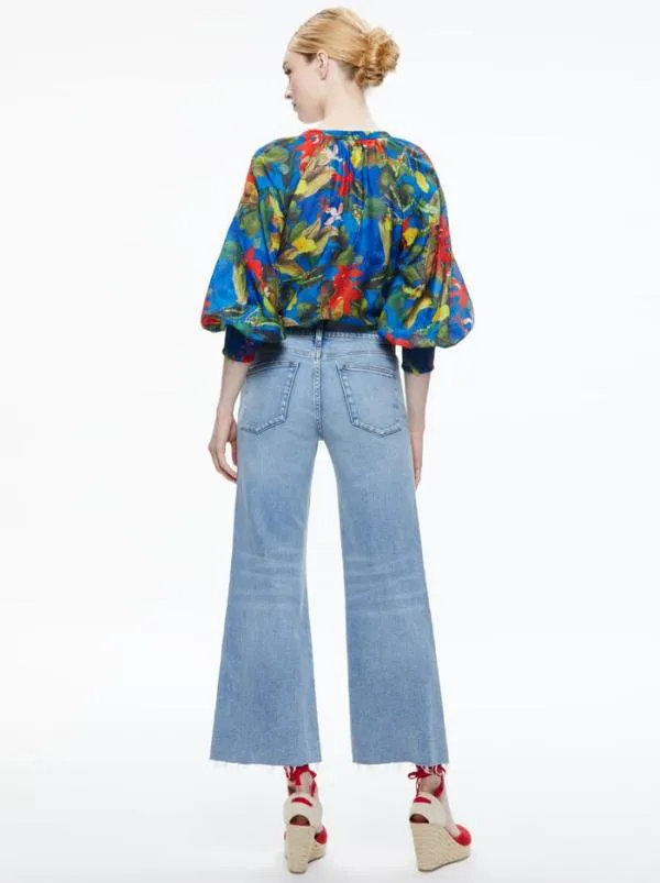 Tops Women Alice Olivia LANG BUTTON DOWN BLOUSE Tropical Sunrise Sapphire