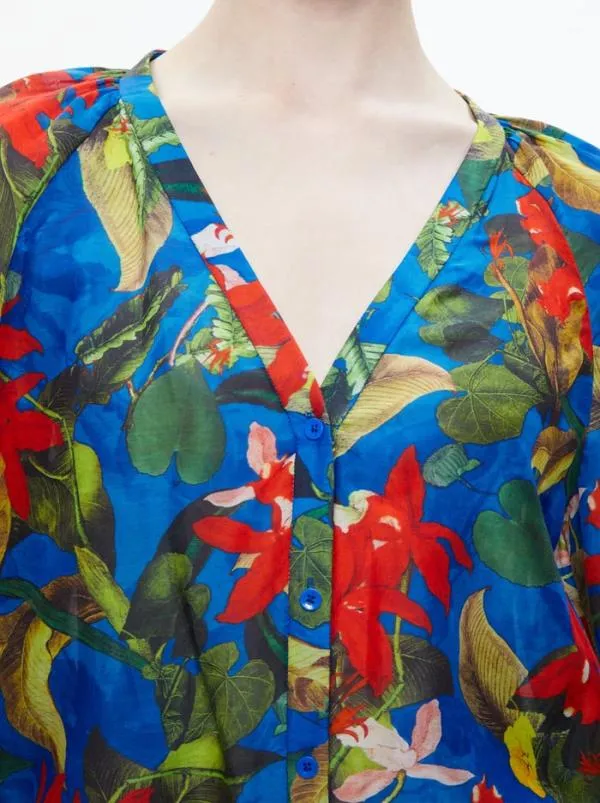 Tops Women Alice Olivia LANG BUTTON DOWN BLOUSE Tropical Sunrise Sapphire