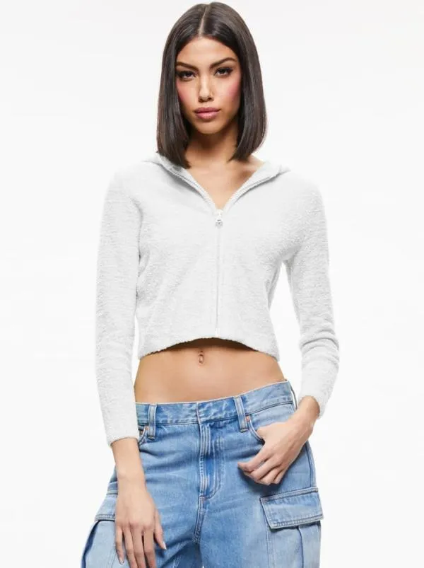 Tops Women Alice Olivia LIDELL CROPPED ZIP UP HOODIE Soft White