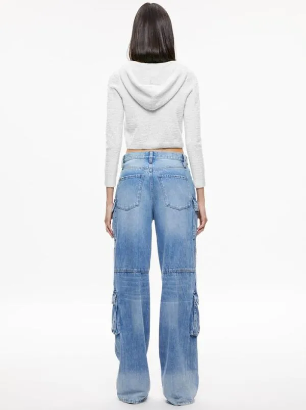 Tops Women Alice Olivia LIDELL CROPPED ZIP UP HOODIE Soft White