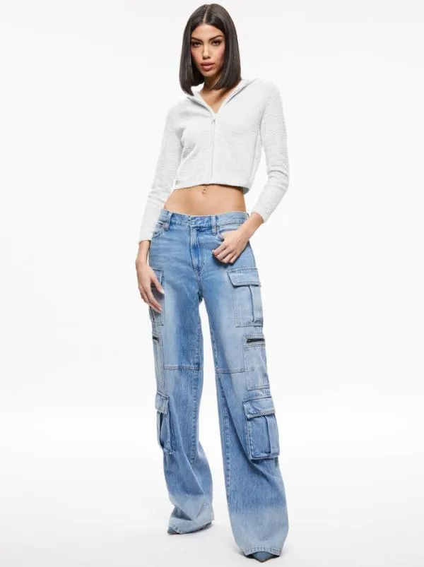 Tops Women Alice Olivia LIDELL CROPPED ZIP UP HOODIE Soft White