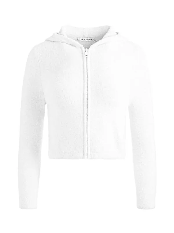 Tops Women Alice Olivia LIDELL CROPPED ZIP UP HOODIE Soft White