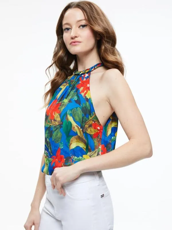Tops Women Alice Olivia MARIS HALTER NECK SLEEVELESS BLOUSE Tropical Sunrise Sapphire Tops Women Alice Olivia MARIS HALTER NECK SLEEVELESS BLOUSE Tropical Sunrise Sapphire