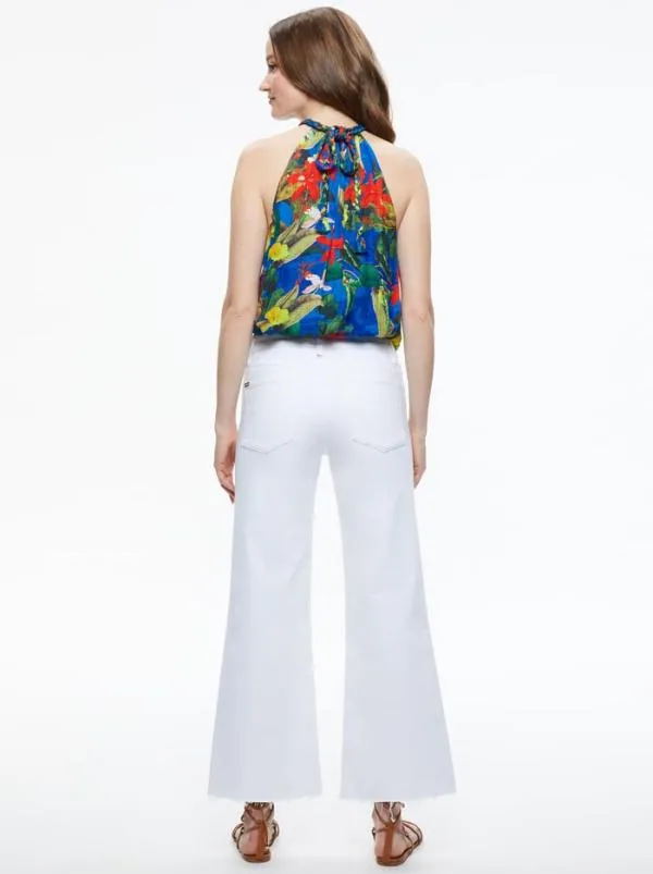 Tops Women Alice Olivia MARIS HALTER NECK SLEEVELESS BLOUSE Tropical Sunrise Sapphire