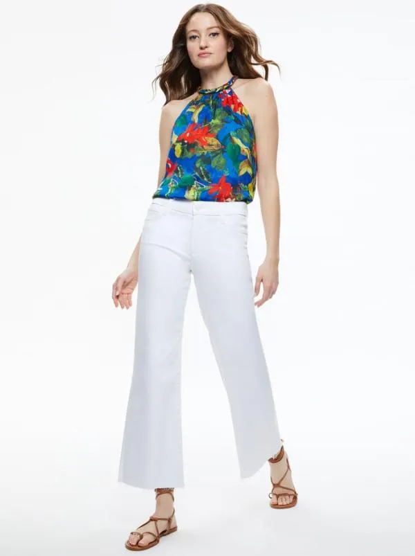 Tops Women Alice Olivia MARIS HALTER NECK SLEEVELESS BLOUSE Tropical Sunrise Sapphire