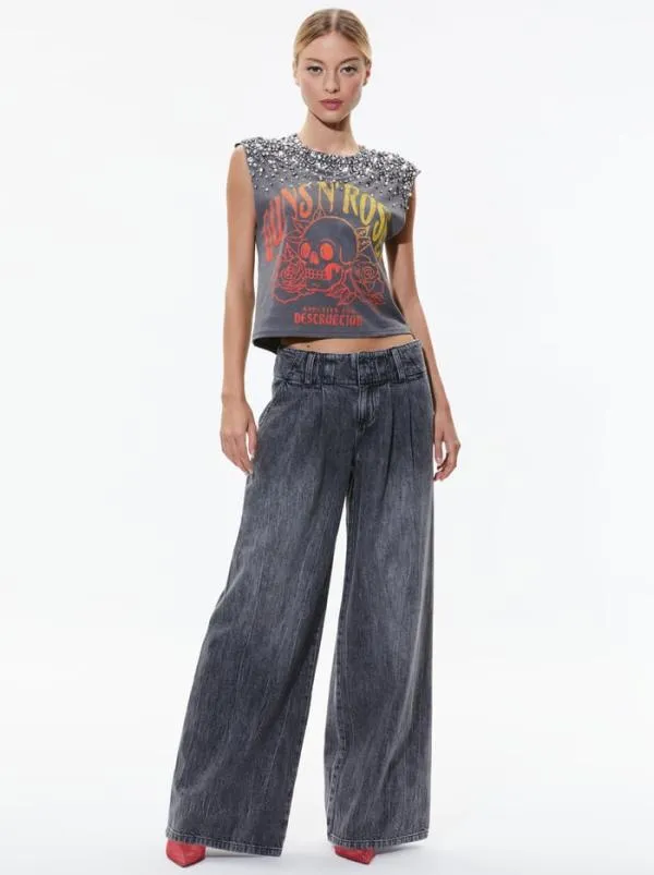 Tops Women Alice Olivia MICAH EMBELLLISHED CROPPED MUSCLE TANK Guns N Roses