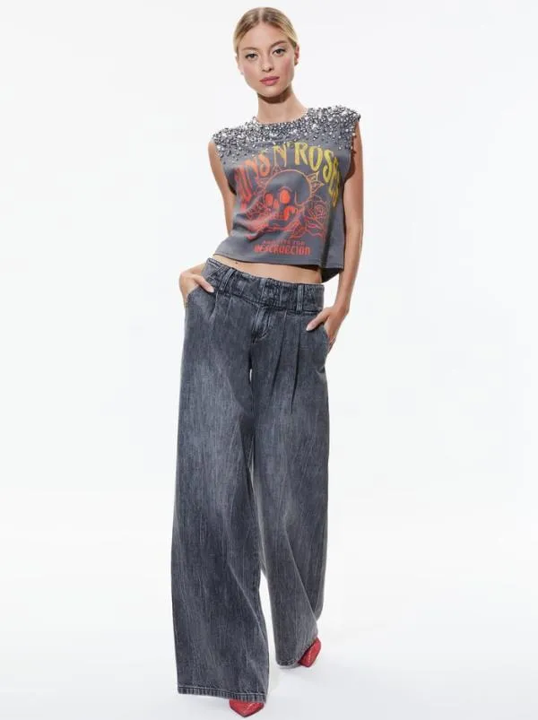 Tops Women Alice Olivia MICAH EMBELLLISHED CROPPED MUSCLE TANK Guns N Roses