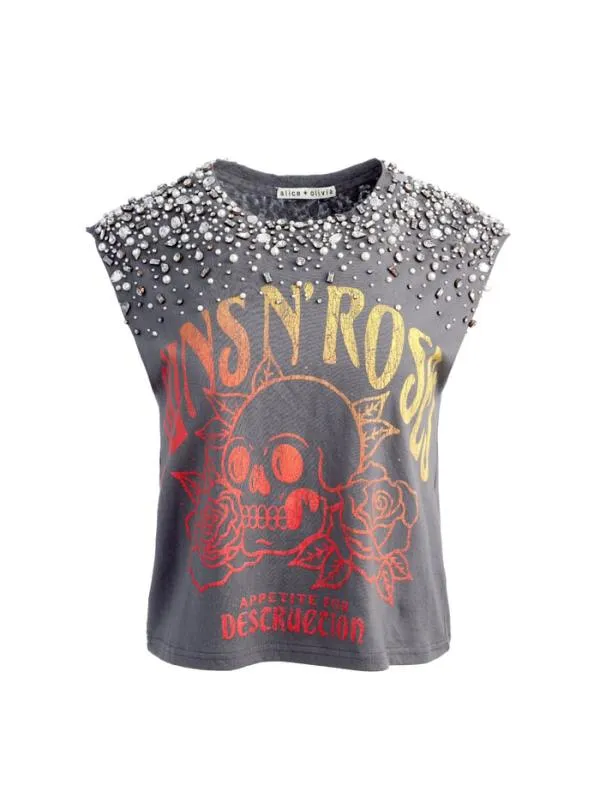 Tops Women Alice Olivia MICAH EMBELLLISHED CROPPED MUSCLE TANK Guns N Roses