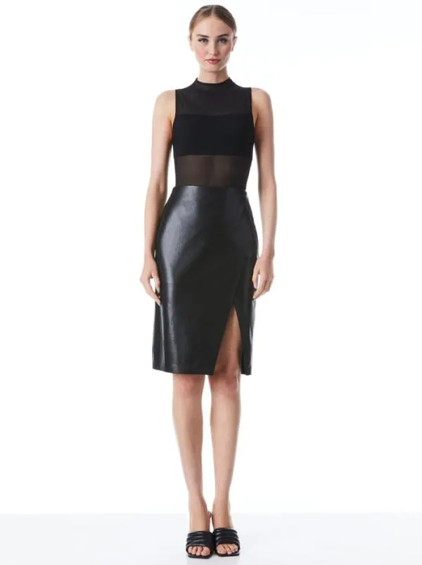 Tops Women Alice Olivia NICHOL HIGH NECK SLEEVELESS MESH BODYSUIT Black