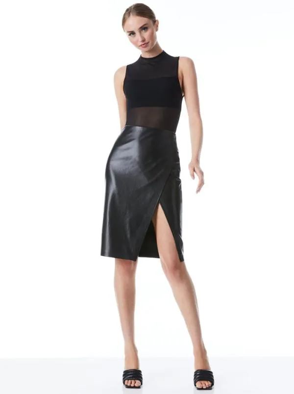 Tops Women Alice Olivia NICHOL HIGH NECK SLEEVELESS MESH BODYSUIT Black