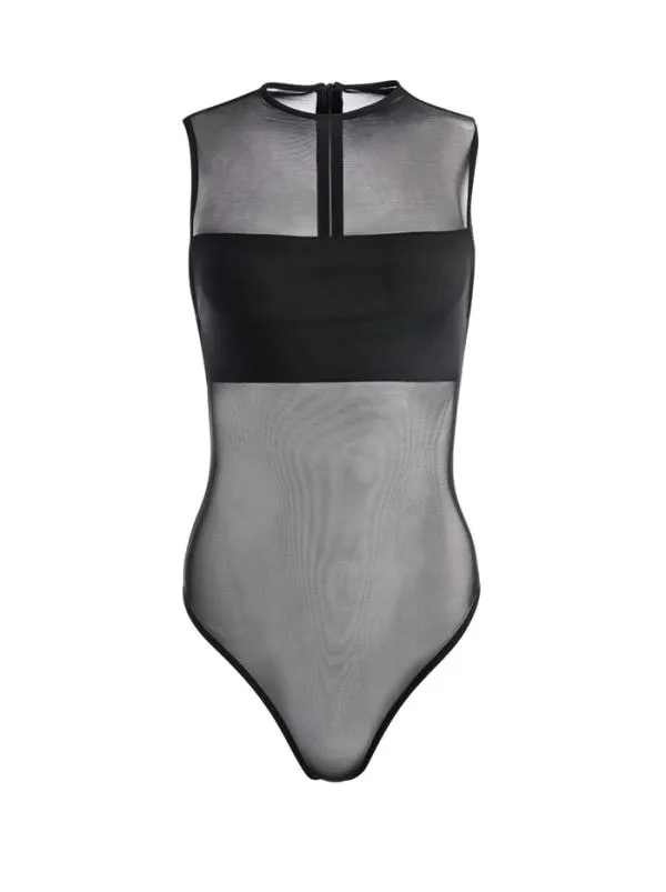 Tops Women Alice Olivia NICHOL HIGH NECK SLEEVELESS MESH BODYSUIT Black