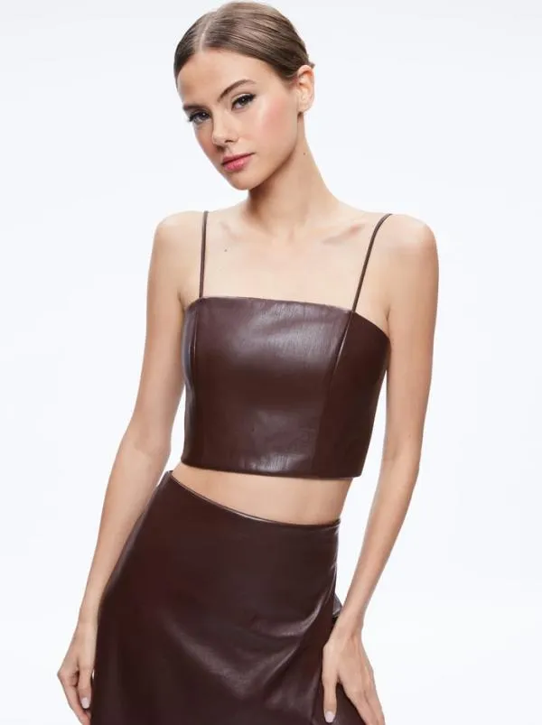 Tops Women Alice Olivia PEARLE VEGAN LEATHER BUSTIER TOP Toffee