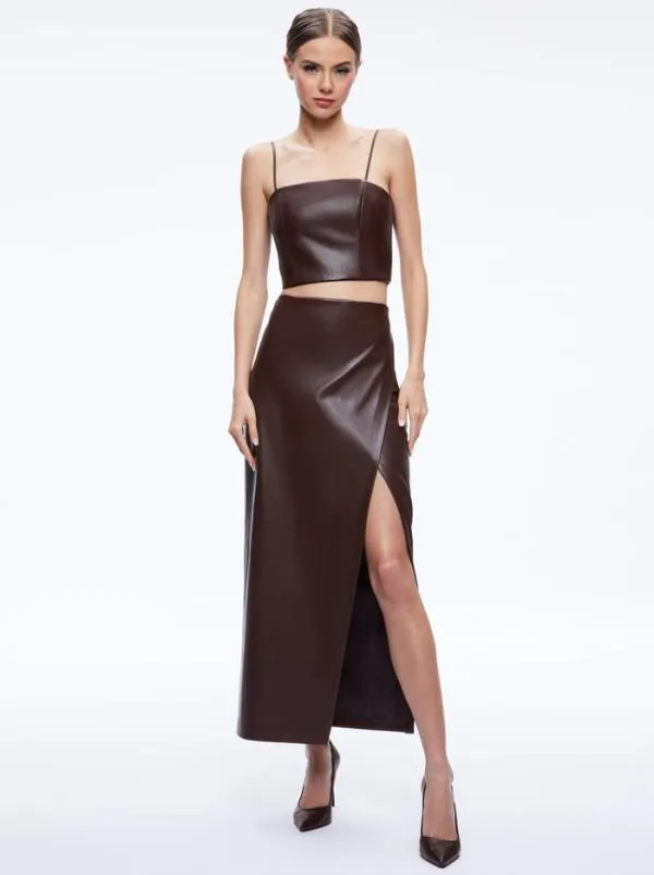 Tops Women Alice Olivia PEARLE VEGAN LEATHER BUSTIER TOP Toffee