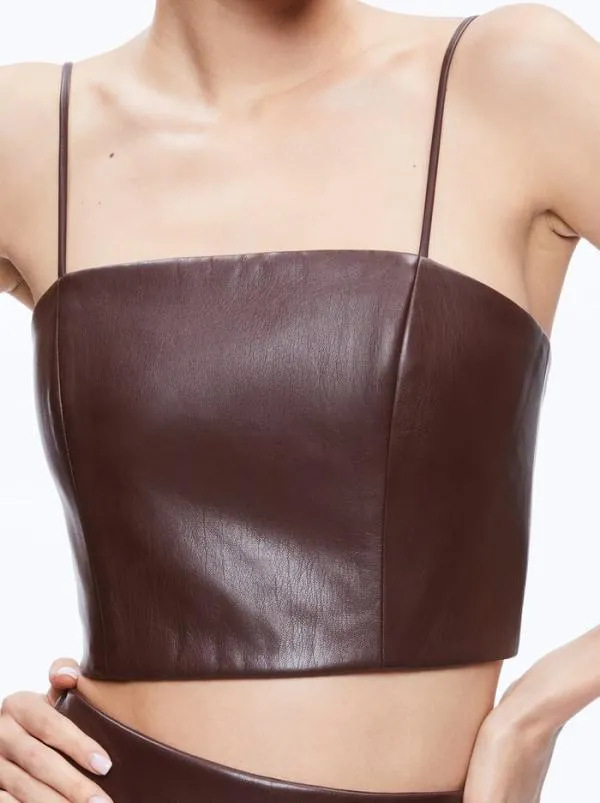 Tops Women Alice Olivia PEARLE VEGAN LEATHER BUSTIER TOP Toffee