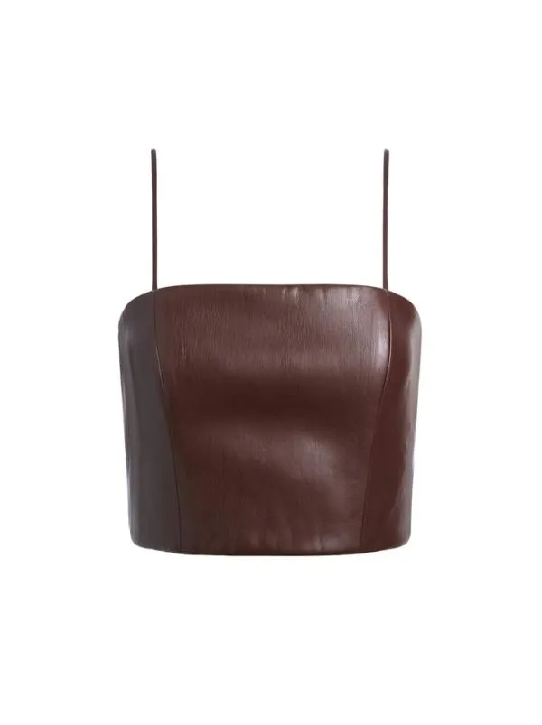 Tops Women Alice Olivia PEARLE VEGAN LEATHER BUSTIER TOP Toffee