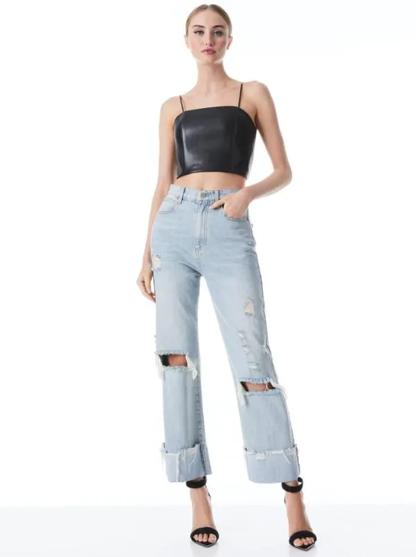 Tops Women Alice Olivia PEARLE VEGAN LEATHER SPAGHETTI STRAP BUSTIER Black