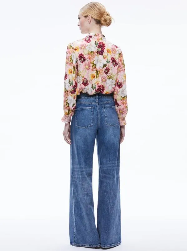 Tops Women Alice Olivia REILLY MANDARIN COLLAR BLOUSE Juniper Floral Rose