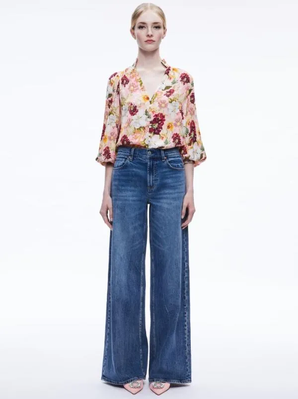 Tops Women Alice Olivia REILLY MANDARIN COLLAR BLOUSE Juniper Floral Rose