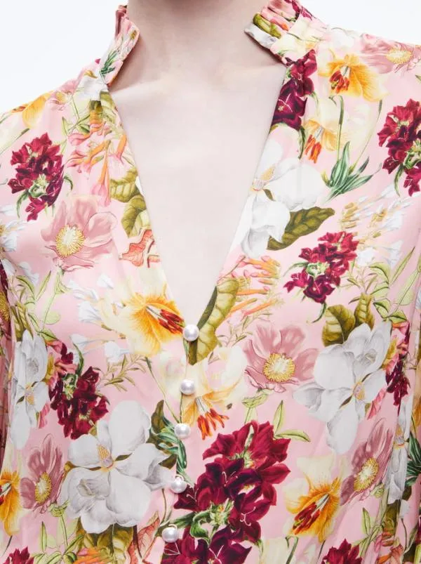 Tops Women Alice Olivia REILLY MANDARIN COLLAR BLOUSE Juniper Floral Rose