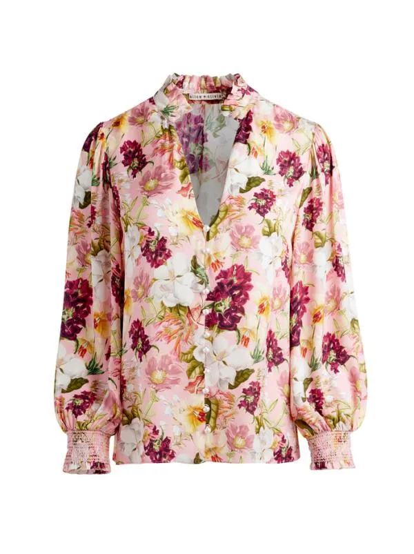 Tops Women Alice Olivia REILLY MANDARIN COLLAR BLOUSE Juniper Floral Rose