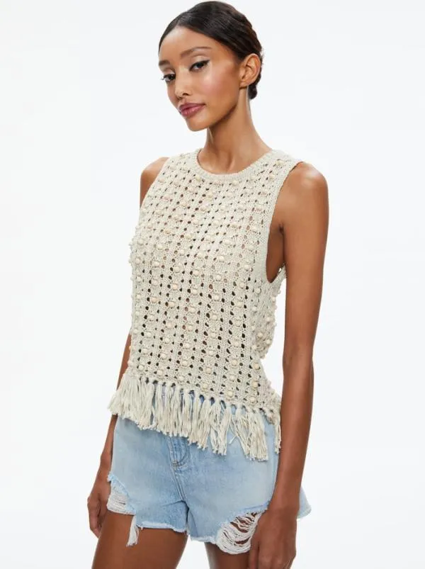 Tops Women Alice Olivia REVA TOP WITH WOODEN BEADS Natural