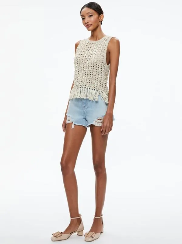 Tops Women Alice Olivia REVA TOP WITH WOODEN BEADS Natural