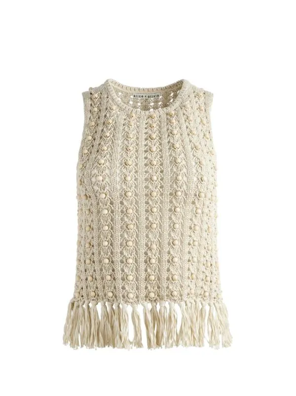 Tops Women Alice Olivia REVA TOP WITH WOODEN BEADS Natural