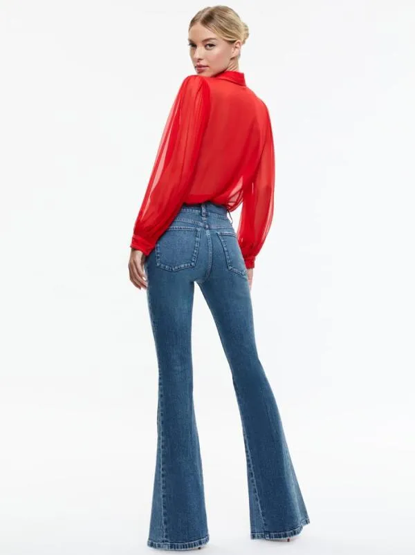 Tops Women Alice Olivia ROANNE BLOUSON SLEEVE BUTTON DOWN Bright Ruby