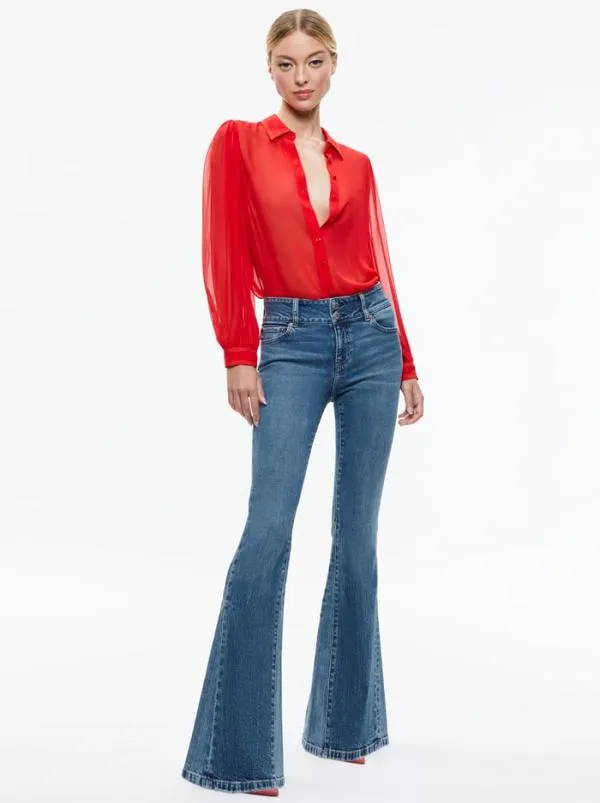 Tops Women Alice Olivia ROANNE BLOUSON SLEEVE BUTTON DOWN Bright Ruby