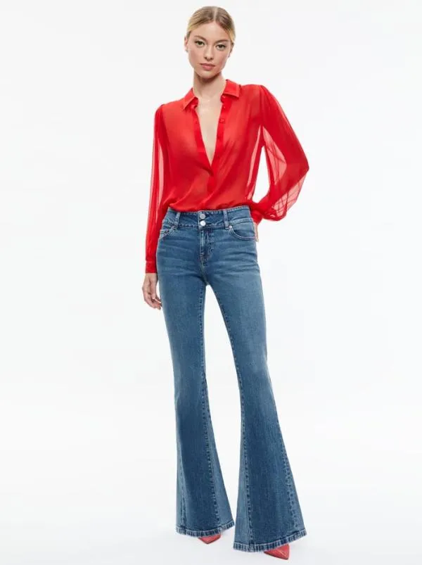 Tops Women Alice Olivia ROANNE BLOUSON SLEEVE BUTTON DOWN Bright Ruby
