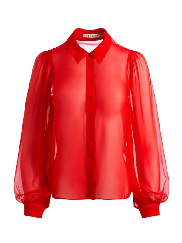 Tops Women Alice Olivia ROANNE BLOUSON SLEEVE BUTTON DOWN Bright Ruby