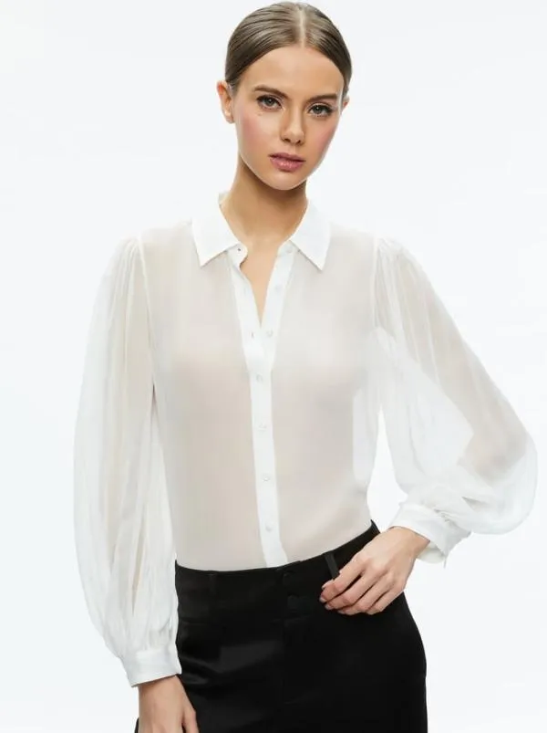 Tops Women Alice Olivia ROANNE SHEER BLOUSE Off White