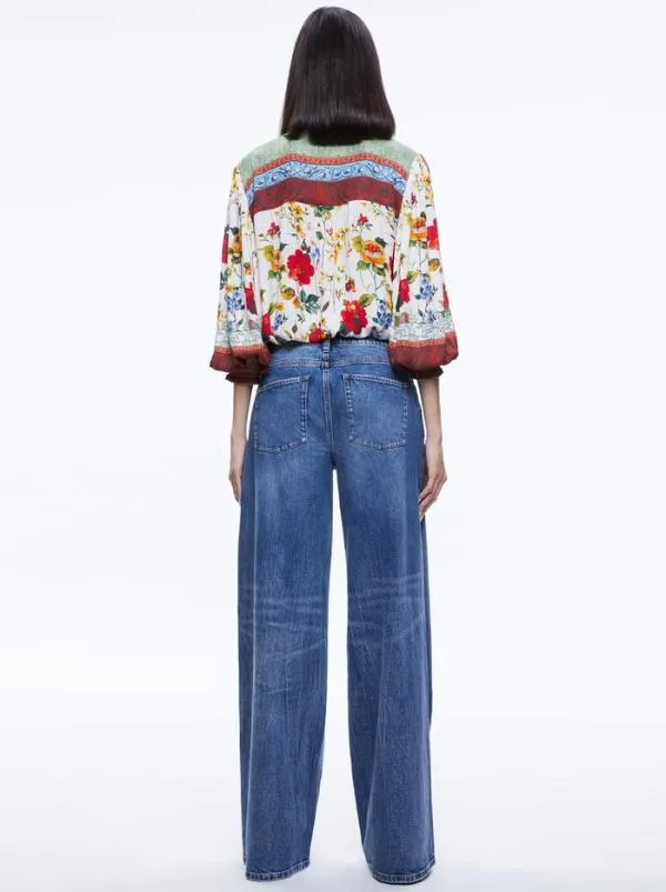 Tops Women Alice Olivia SERENA BUTTON FRONT BLOUSON SLEEVE TOP Dew Floral