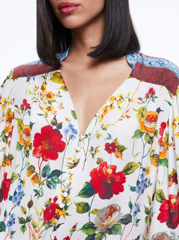 Tops Women Alice Olivia SERENA BUTTON FRONT BLOUSON SLEEVE TOP Dew Floral